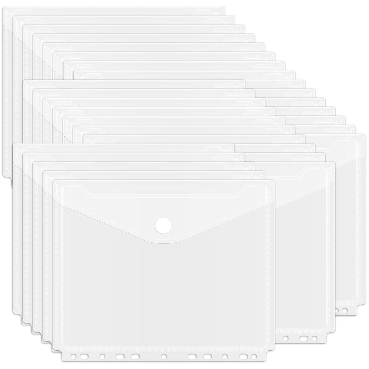 EOOUT 30pcs Binder Pocket, Binder Pockets for 3 Ring, Binder Folders, 11 Holes, Letter Size, Snap Button Pouch with Label for School, Home and Office