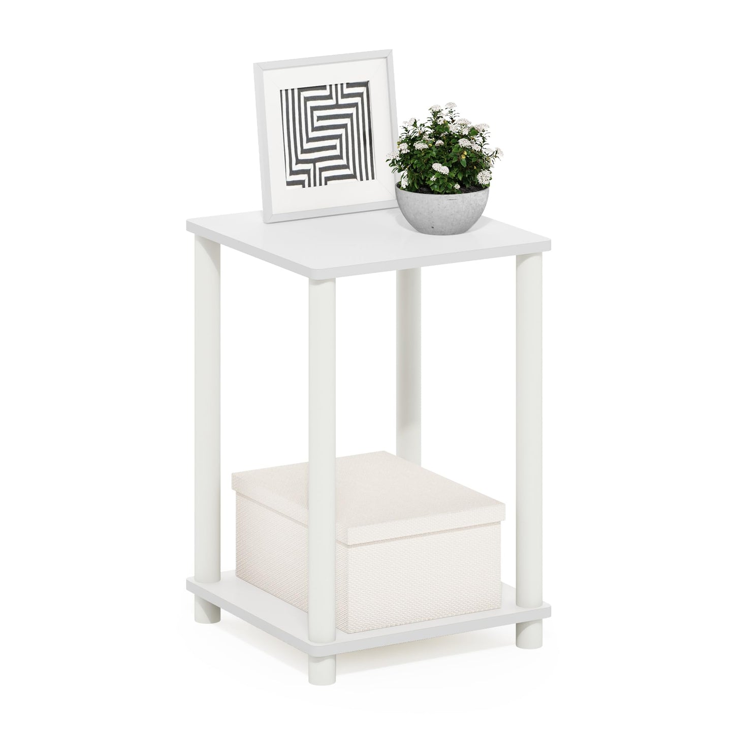Furinno Turn-N-Tube Haydn End Table, White/White