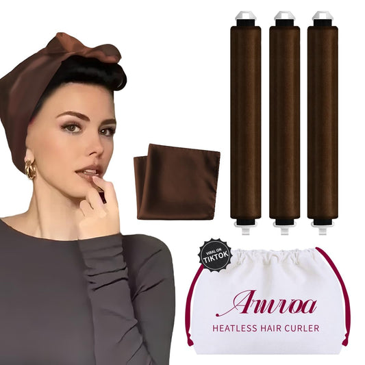 Heatless Hair Curler Heatless Curls Overnight Heatless Blowout with Luxury Cloth Bag Silk Scarf, Curling Rod Headband to Sleep in No Heat Curling with (Brown, 3Rods)