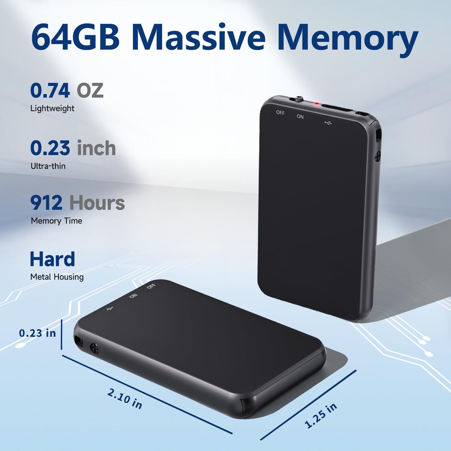 1536Kbps Digital Voice Recorder, with Noise Reduction, Metal Housing, for Lectures and Meetings