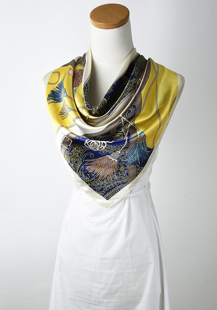 corciova 35 x 35 Women Silk Like Square Hair Scarf Sleeping Wrap Headscarf Gold Duke Blue Belt Spike Curly Headband Fashion