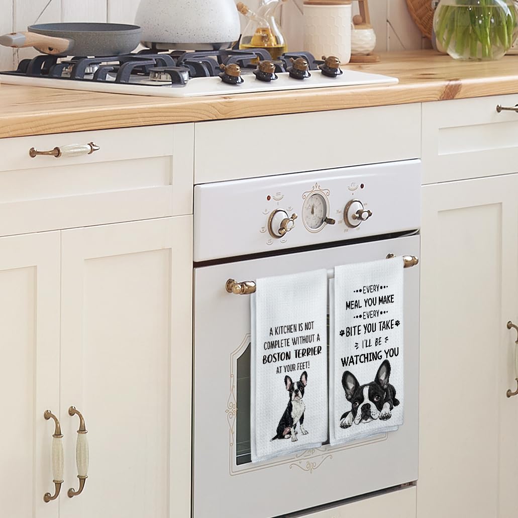 Tzhim Boston Terrier Gifts Kitchen Towels Set of 2, Boston Terrier Gifts for Women, Boston Terrier Decor Hand Towels, Boston Terrier Dog Tea Dish Towels for Kitchen, Dog Kitchen Decor, 16x24inch