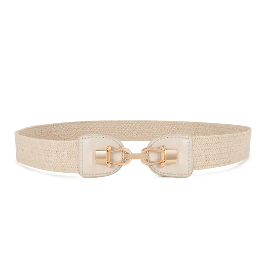 JASGOOD Stretchy Belt Women Straw Woven Elastic 1.4" Belt Skinny Boho Rattan for Dress