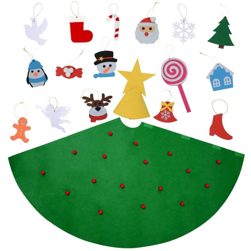 JIALITFUN Kids Felt Christmas Tree Kit, Home Xmas Party Decoration Gifts Felt Craft Kits with Handmade Ornaments DIY Felt Christmas Tree for Babies, Kids and Toddlers