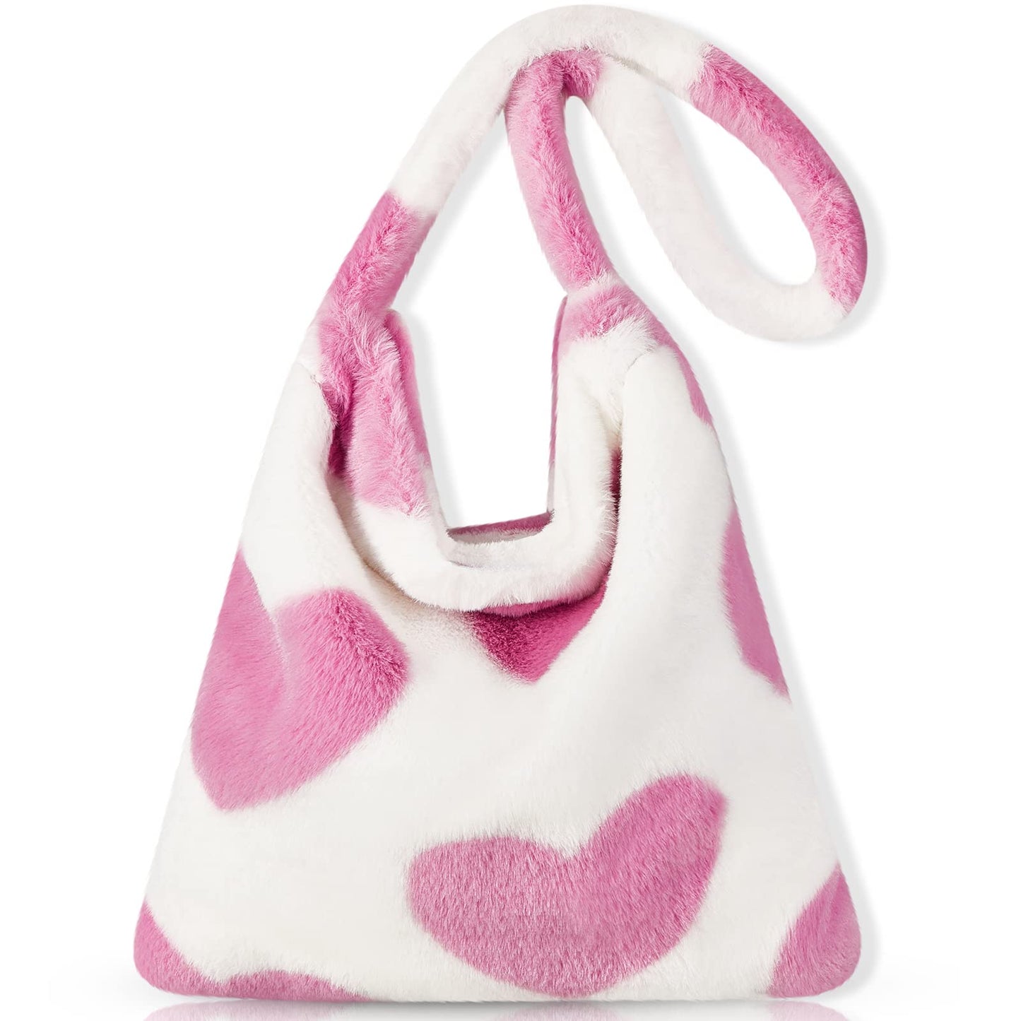 Fluffy Shoulder Tote Bag for Women White Furry Purse Handbag for Spring Easter Gifts(Pink)