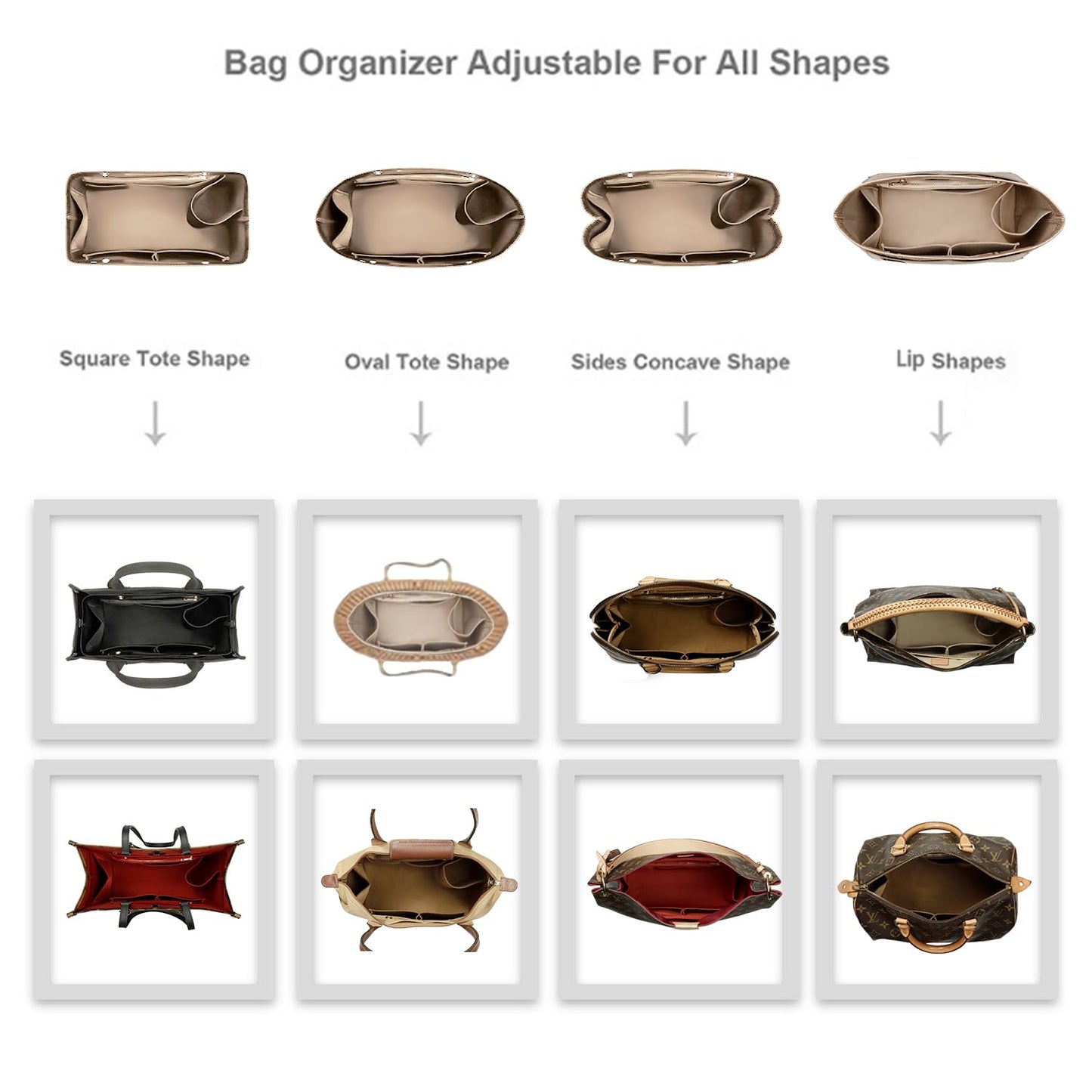 ZTUJO Purse Organizer Insert For Handbag & Tote Shaper,Tote Bag Organizer Insert For Speedy Neverful, 6 Sizes(X-Large,Silky Beige)