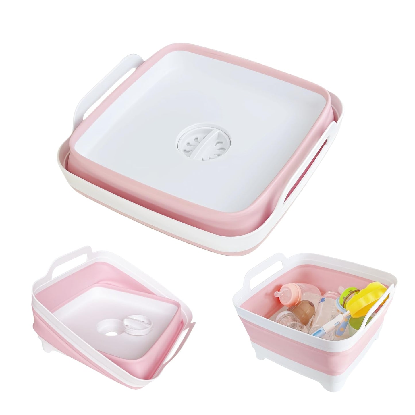 Collapsible Wash Basin for Baby Bottles - 2.4 Gallons Portable Wash Bin for RV Camping Sink, Space-Saving Dish Tub (Gray)