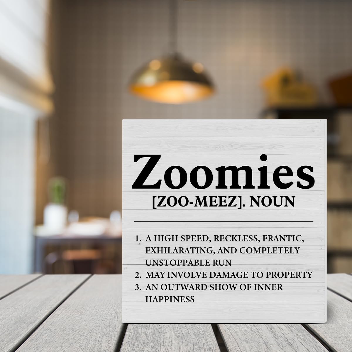 Dumyum Dog Lover Gift Zoomies Definition Wooden Box Sign Dog Theme Desk Decorative Wooden Sign Home Decor for Desk Table Shelf 5 x 5 Inches