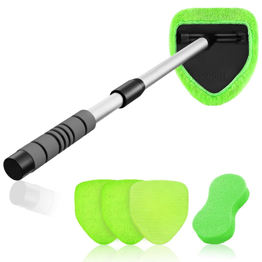 XINDELL 29-inch Windshield Cleaner Tool - Car Interior Cleaning Brush Kit with Extendable Handle, 4 Microfiber Towel Pads, Auto Glass Cleaning for Car Detailing, Trucks, SUVs, RVs, and Home Windows