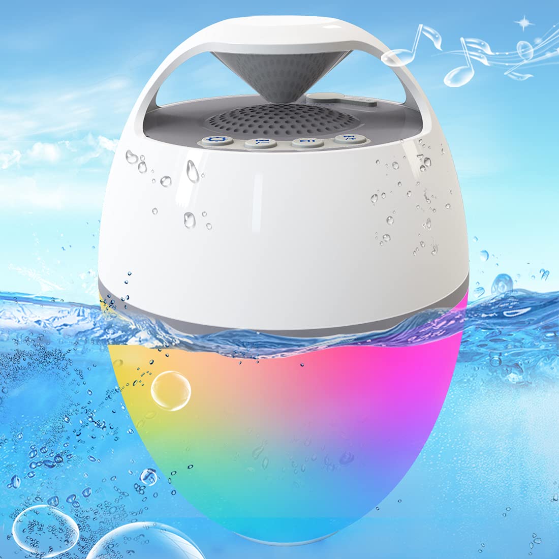 Blufree Floating Pool Speaker With Lights, Portable Bluetooth IP68 Waterproof Hot Tub Speaker for Outdoor Sports Home Party, Louder Volume, Rich Bass, Mic, 82 ft Wireless Range