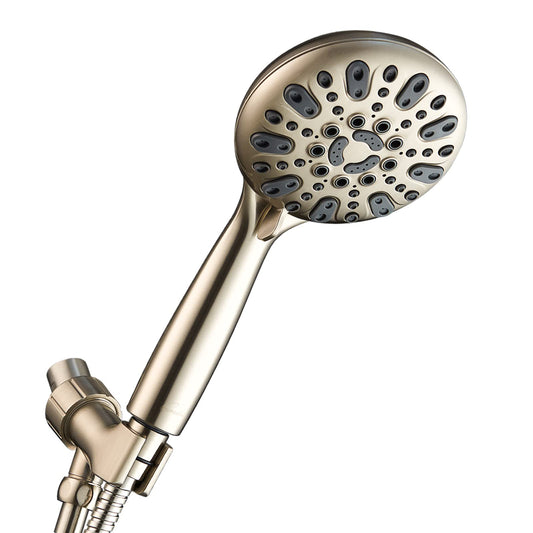 Couradric Handheld Shower Head, 6 Spray Setting High Pressure Shower Head with Brass Swivel Ball Bracket and Extra Long Stainless Steel Hose, Brushed Nickel, 5"