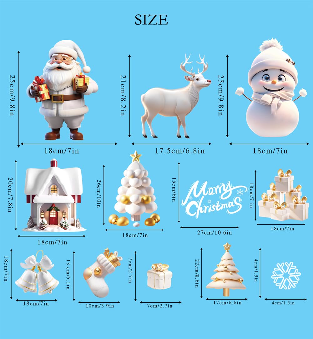 LONGTEN Christmas Windows Static Stickers Clings Santa Claus Snowman Deer Snowflake Removable Vinyl Christmas Tree DIY Wall Window Door Mural Decal Sticker for Showcase