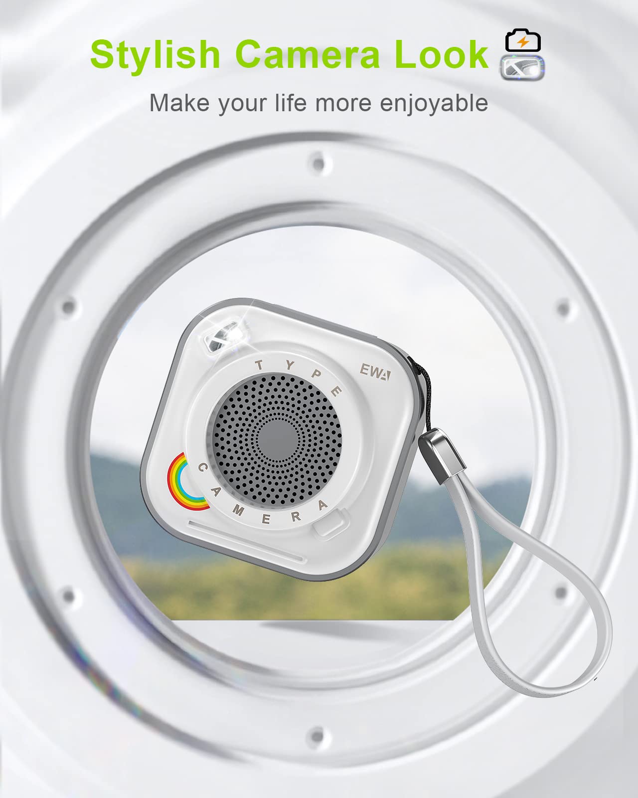 EWA A110 Portable Bluetooth Speaker, Wireless with Flashlight, 12HR Playtime, TF Card Support, Small Stereo Speaker for Travel, Home, Party (GrayWhite)