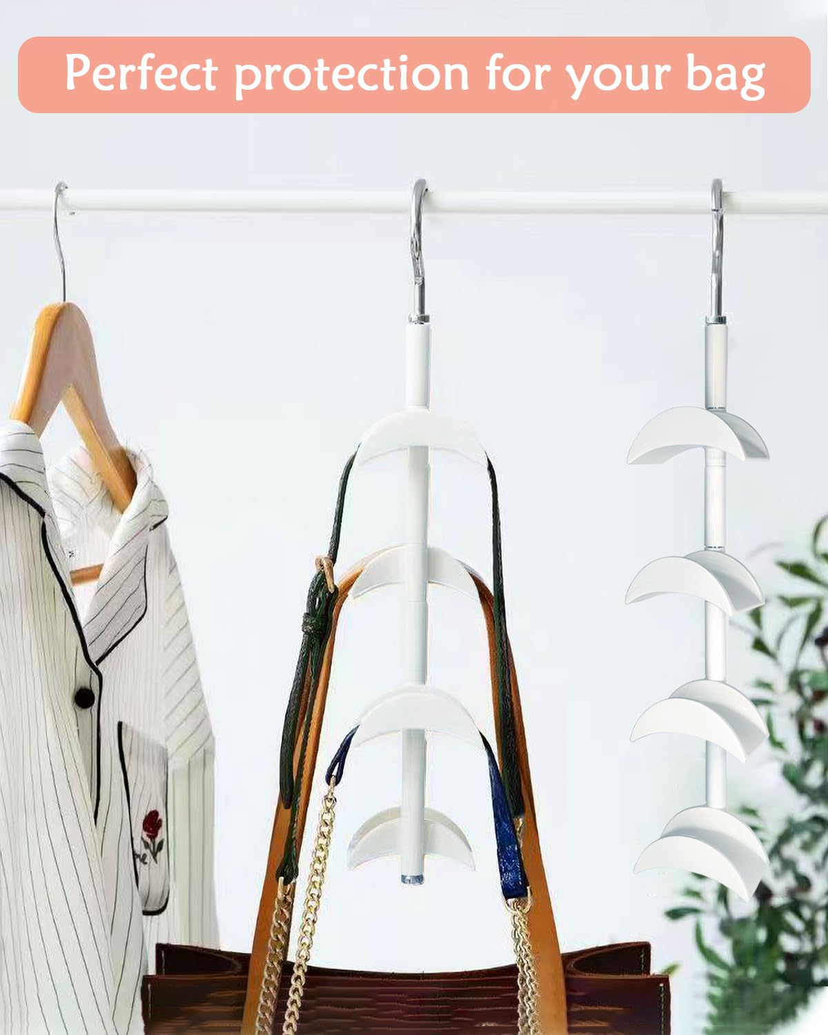 Purse Hanger for Closet, Rotating Purse Organizer for Closet White Purse Holder Purse Hooks for Organizer Storage Purses Tote Bag Handbags Scarf Belt