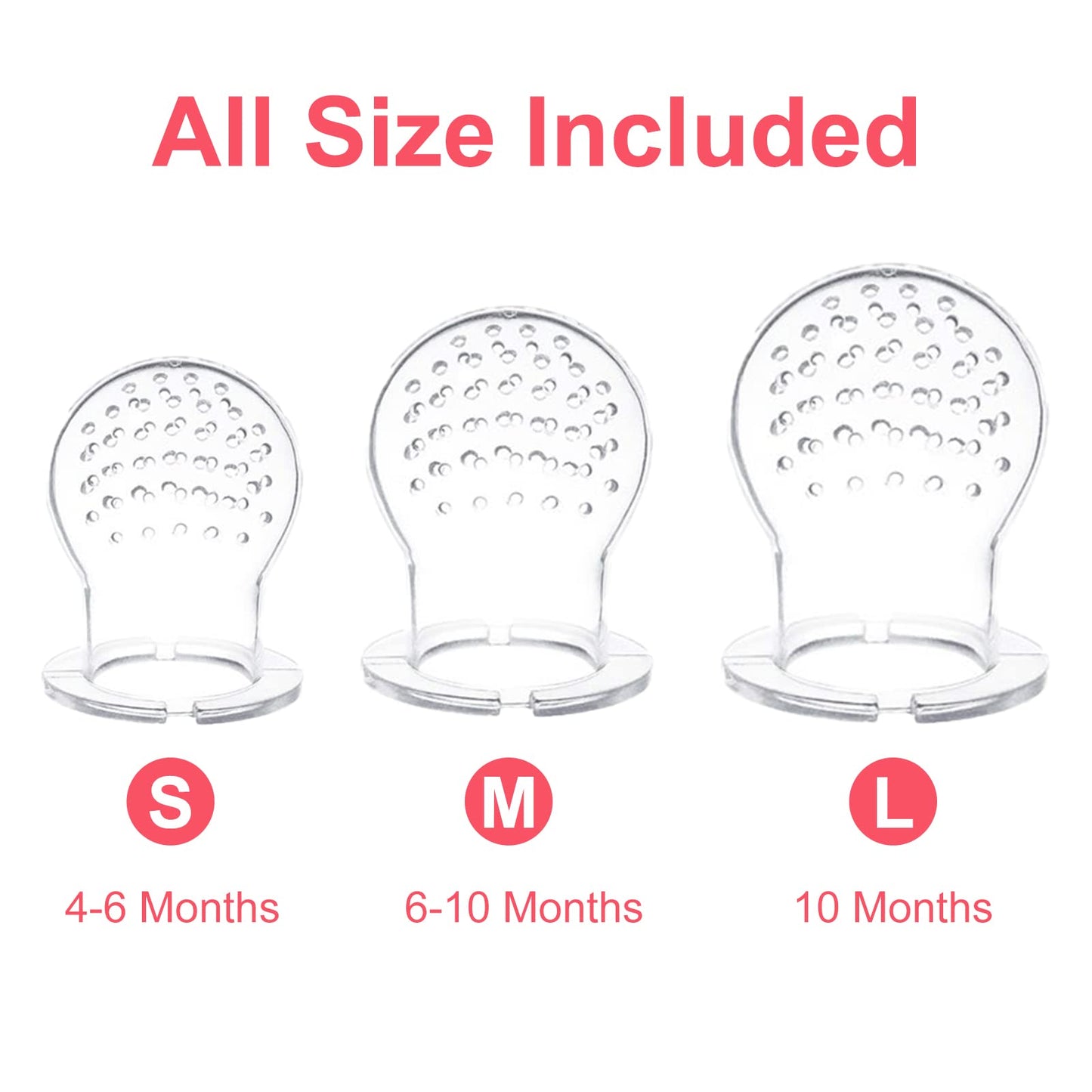 Food Feeder Baby Fruit Feeder Pacifier (3 Pcs) with 6 Different Sized Silicone Pacifiers 2 PCS Silicone Baby Food Dispensing Spoon 90ML with Infants Spoons Pacifier Clip Infant Fruit Teething Toy-Pink