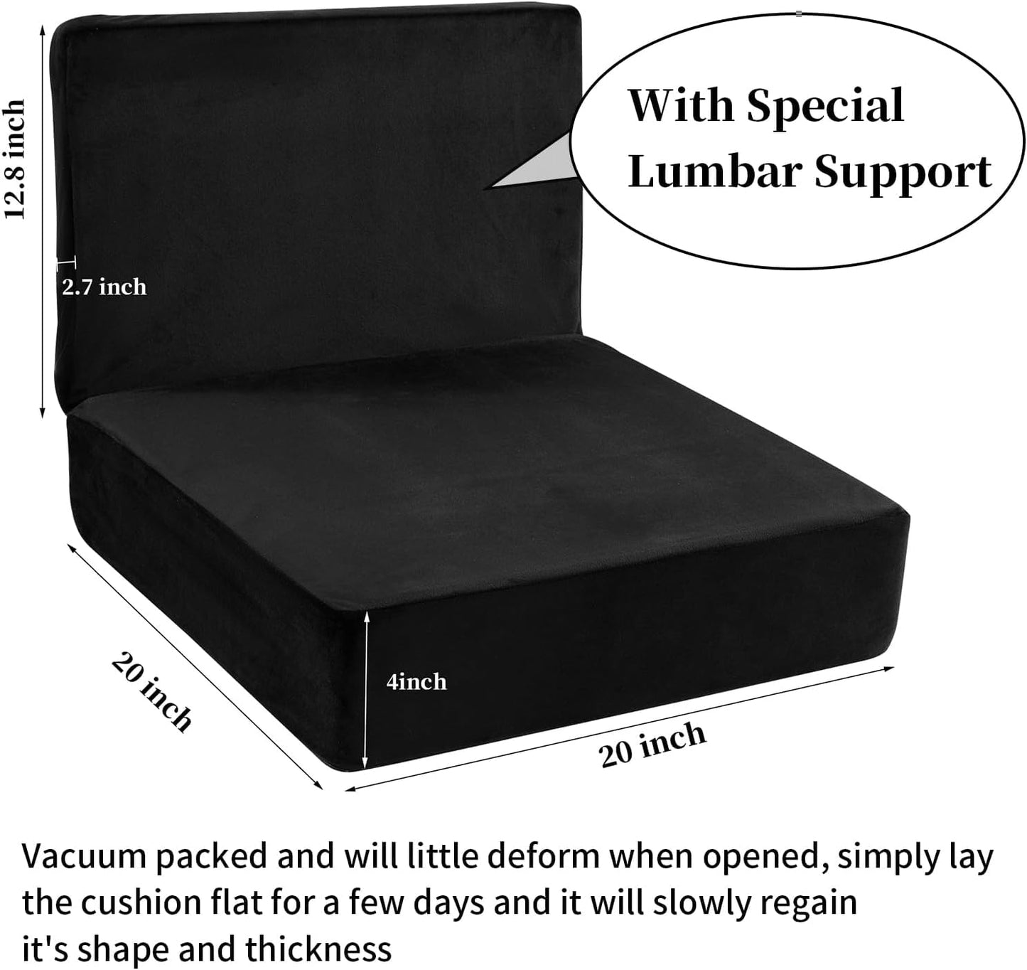 HOMBYS Foam Recliner Chair Cushions for Elderly, 4" Thick Chair Pads with Back Support for Office Chair, Non-Slip Supportive Seat Cushion with Lumbar Pillow (Black, 13" Backrest)