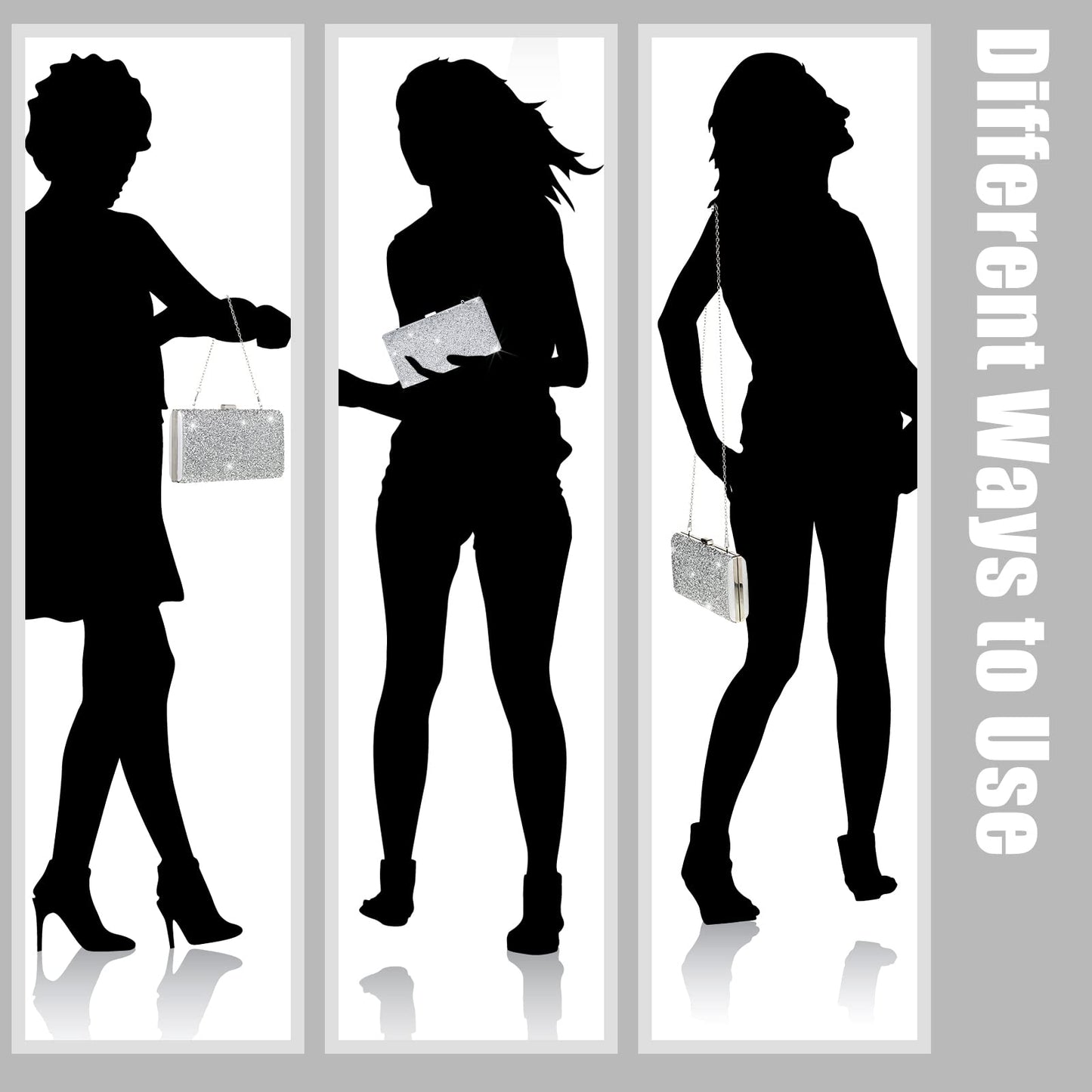 Kigeli 4 Pieces Women Rhinestone Evening Clutch Bag Bling Earring Necklace Bracelet for Wedding Formal(Silver)