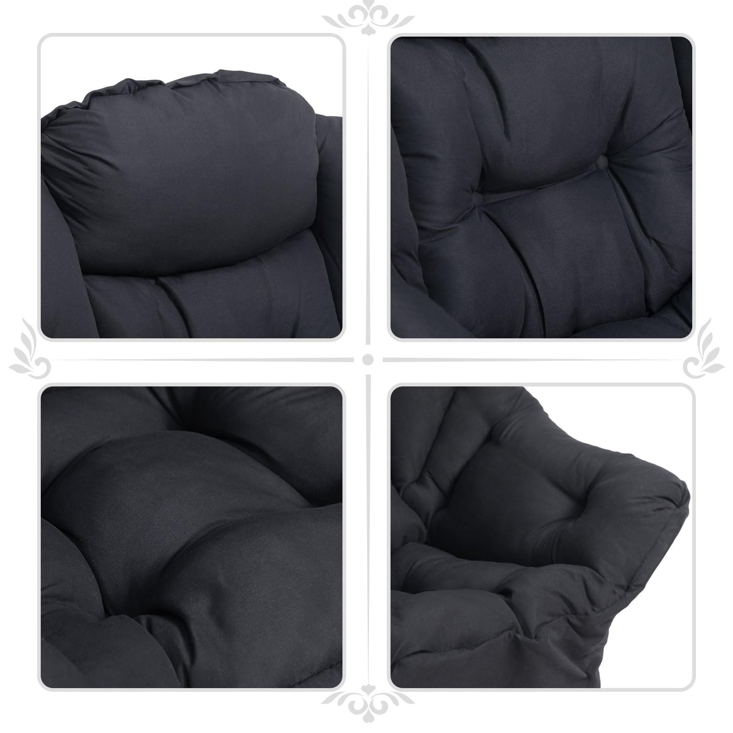 HollyHOME Modern Fabric Large Lazy Chair, Accent Oversized Comfy Reading Chair, Thick Padded Cozy Lounge Chair with Armrest, Leisure Sofa Chair for Living Room, Bedroom, Dorm, Matte Black