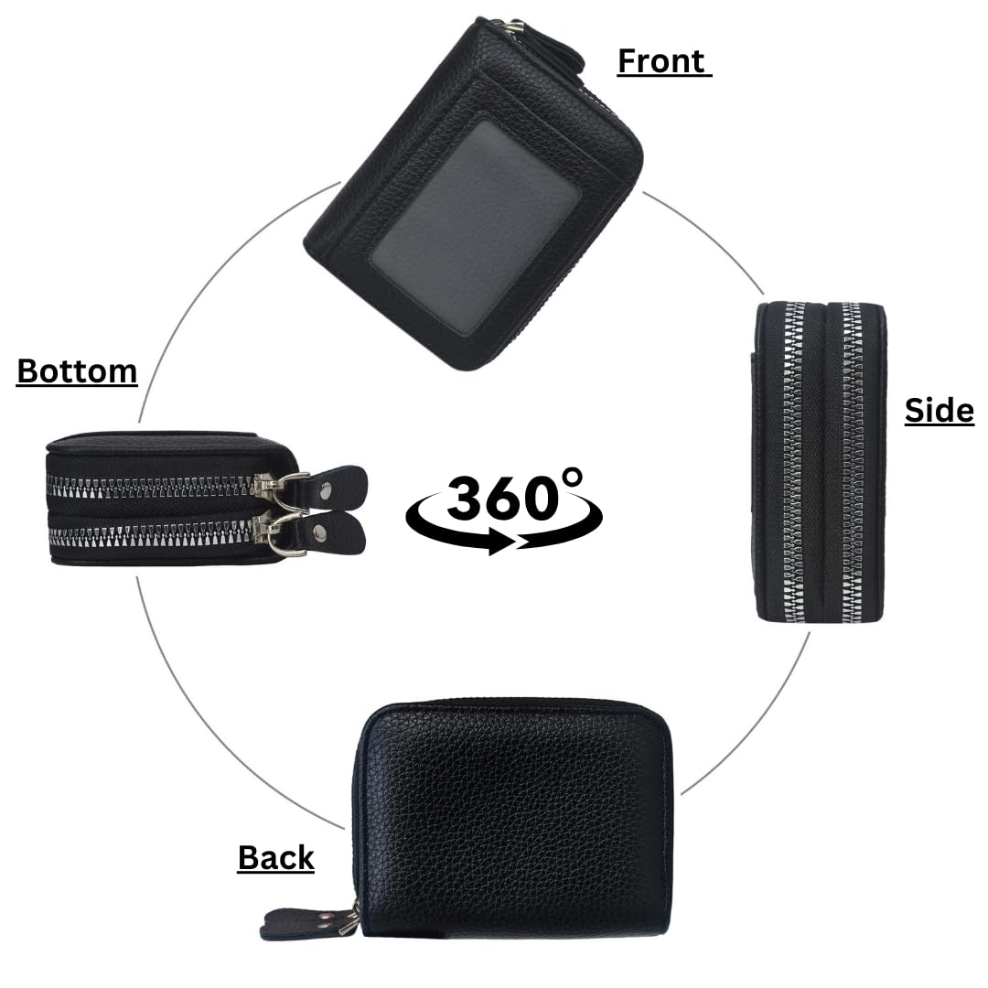 NGIL Small Zippered Faux Leather Wallet for Women, Accordion-Style Card Slot Women Wallet, RFID Blocking Credit Card Holder Wallet, Card Cases & Money Organizers (Black)