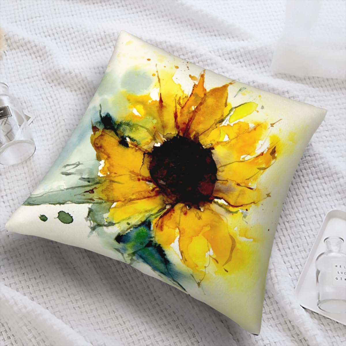 YAJUFANG Sunflower Velvet Throw Pillow Covers Sofa Pillowcase Car Square Throw Pillowcases Home Decoration 18x18Inch, Style 24, WXB6666