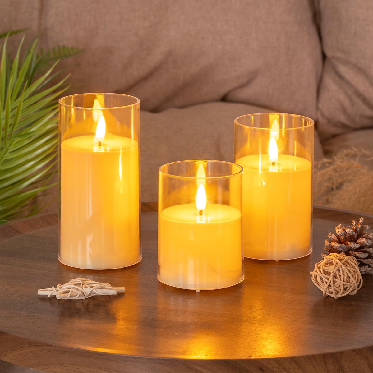 EVISINH Flameless Candles Battery Operated Candles Real Wax Pillar LED Candles with 10-Key Remote and Cycling 24 Hours Timer Set of 5(Ivory D3 xH4 5" 6")