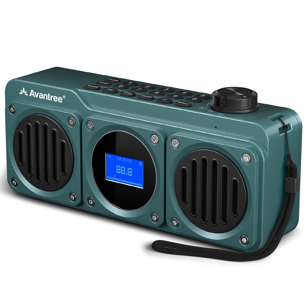 Avantree Boombyte - Portable Digital FM Radio & Bluetooth Speaker with Superb Stereo Sound, Metal Finish, Long Rechargeable Playtime, and Support for Micro SD Card & USB Audio Input - Blue