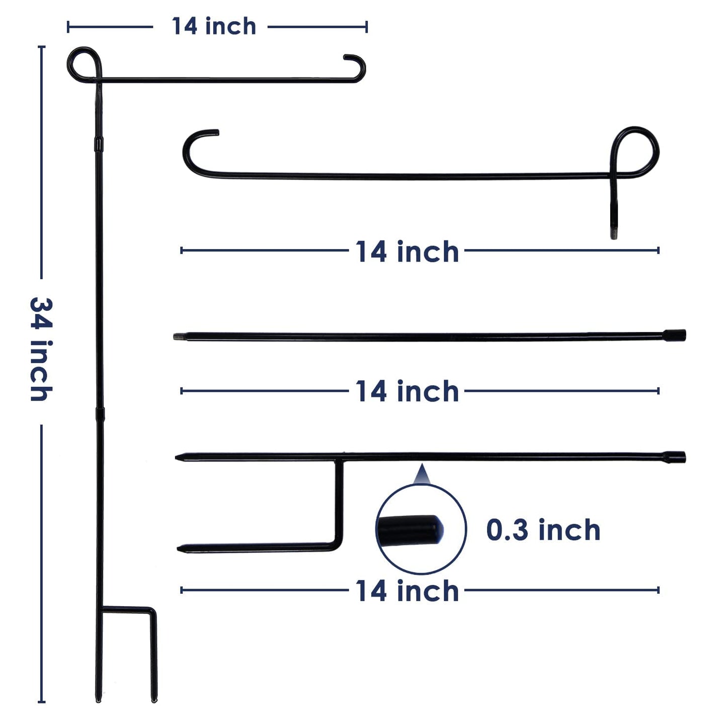 ESTTOP Garden Flag Stand, Thickened Pole Sturdy Straight Premium Metal Yard Flag Holder Weather-Proof Flagpole Seasonal Garden Flag, Christmas Garden Flag, Outdoor Decor Decoration