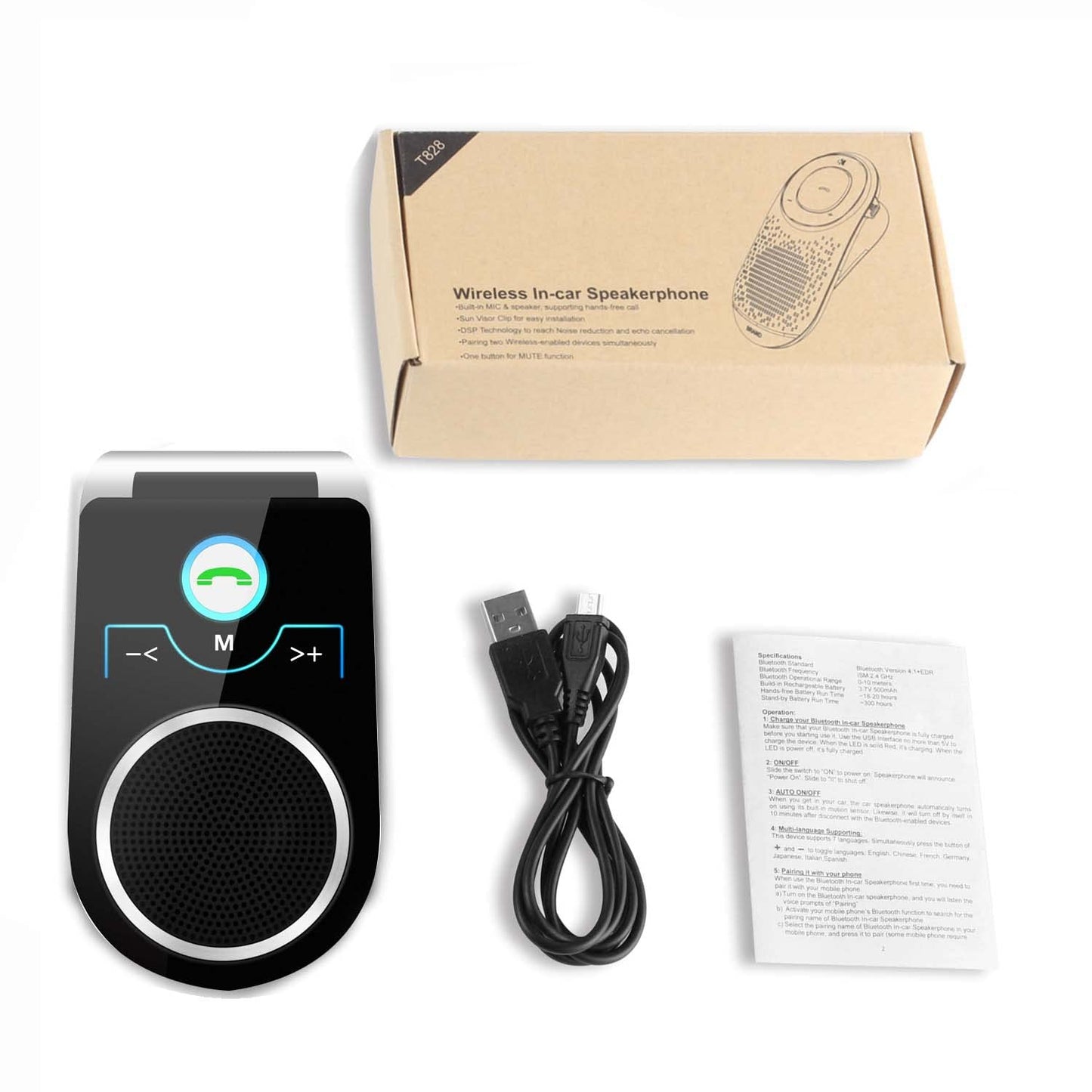 Bluetooth 5.0 Car Speaker, in Car Speakerphone, Bluetooth Receiver for Cell Phone Support Siri Google Voice Assistant, Built in Microphone&3W Speaker for Handsfree Calls, GPS, Music