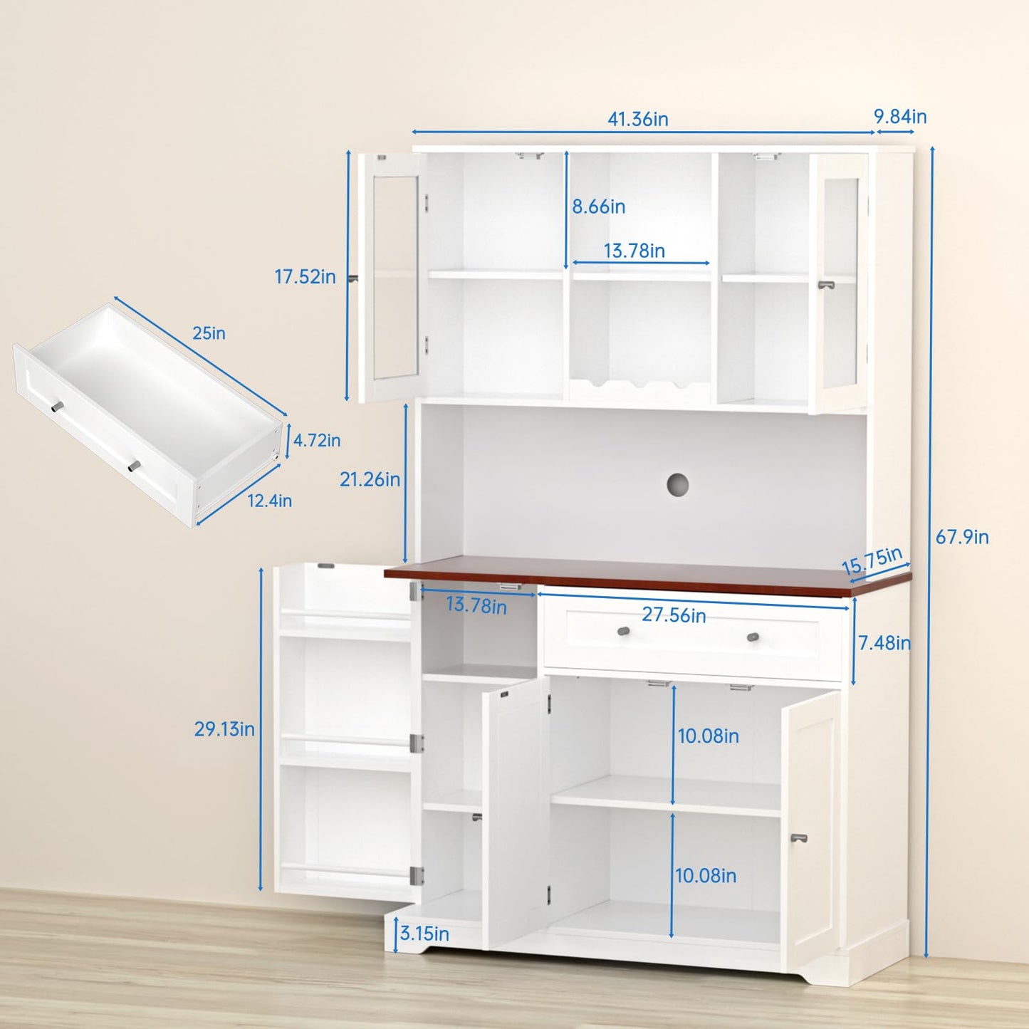 ANDSWANIE Kitchen Pantry Storage Cabinet,White Wood Tall Food Pantry Cabinet with Swing Out Doors,Microwave Stand and Storage,for Coffee Bar Farmhouse Buffet Kitchen Hutch Cabinets (White)