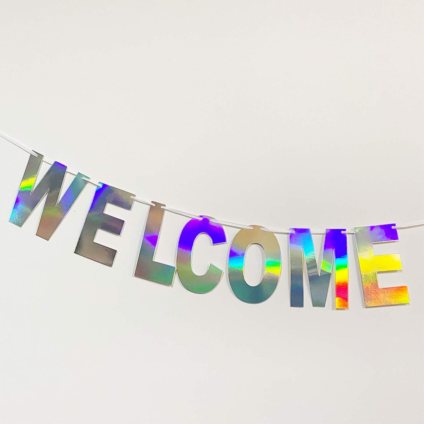 Blukey Pre-Strung Holographic WELCOME HOME Banner Decorations Sign, Iridescent Hanging Bunting String Flag Garland for Deployment Homecoming, Graduation Ceremony, Family Reunion, Military Homecoming Party