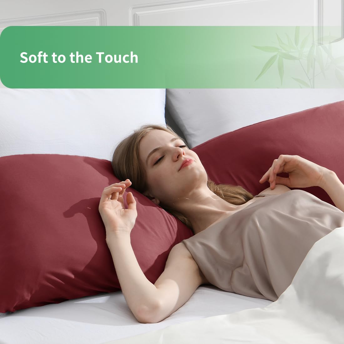 Body Pillowcase, Cooling Viscose from Bamboo Pillow Cover with Zipper Closure, Soft Moisture-Wicking for Hot Sleepers, Hair and Skin-Friendly, Burgundy, 1 Pack