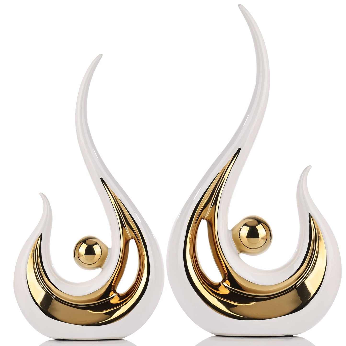 XMGZQ 2pcs White and Gold Modern Abstract Art Statue Table Decoration,Elegantes Ceramic Statue for Home Décor Accent,Mantel,Bookshelf,Centerpiece Table Decorations for Dining Room,adornos para sala