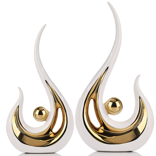XMGZQ 2pcs White and Gold Modern Abstract Art Statue Table Decoration,Elegantes Ceramic Statue for Home Décor Accent,Mantel,Bookshelf,Centerpiece Table Decorations for Dining Room,adornos para sala