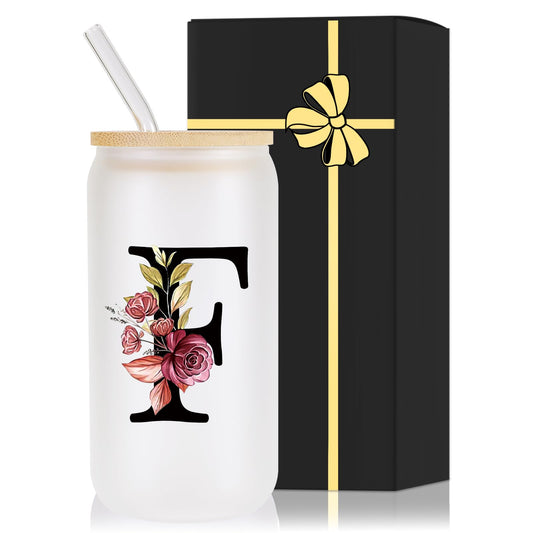 Monogrammed Glass Drinking Cup With Lid Straw Sympathy Bereavement Memorial Gift for Loss Father Dad Mother Mom Kids Husband Wife Loved Friends Pet Dog Cat Going Away Condolence Remembrance Grieving,S