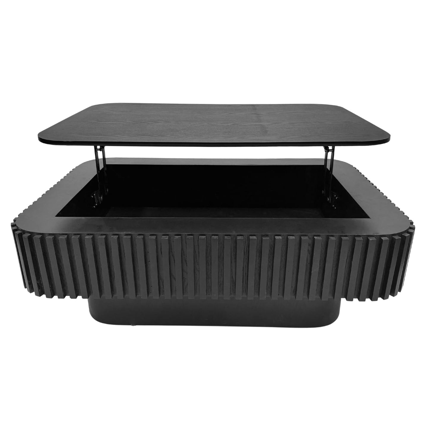 LKTART 38.6''Black Fluted Lift Top Coffee Table Modern Handcraft Drum Wooden Solid Wood Veneer Tea Table for Living Room Apartment(Hidden Storage)