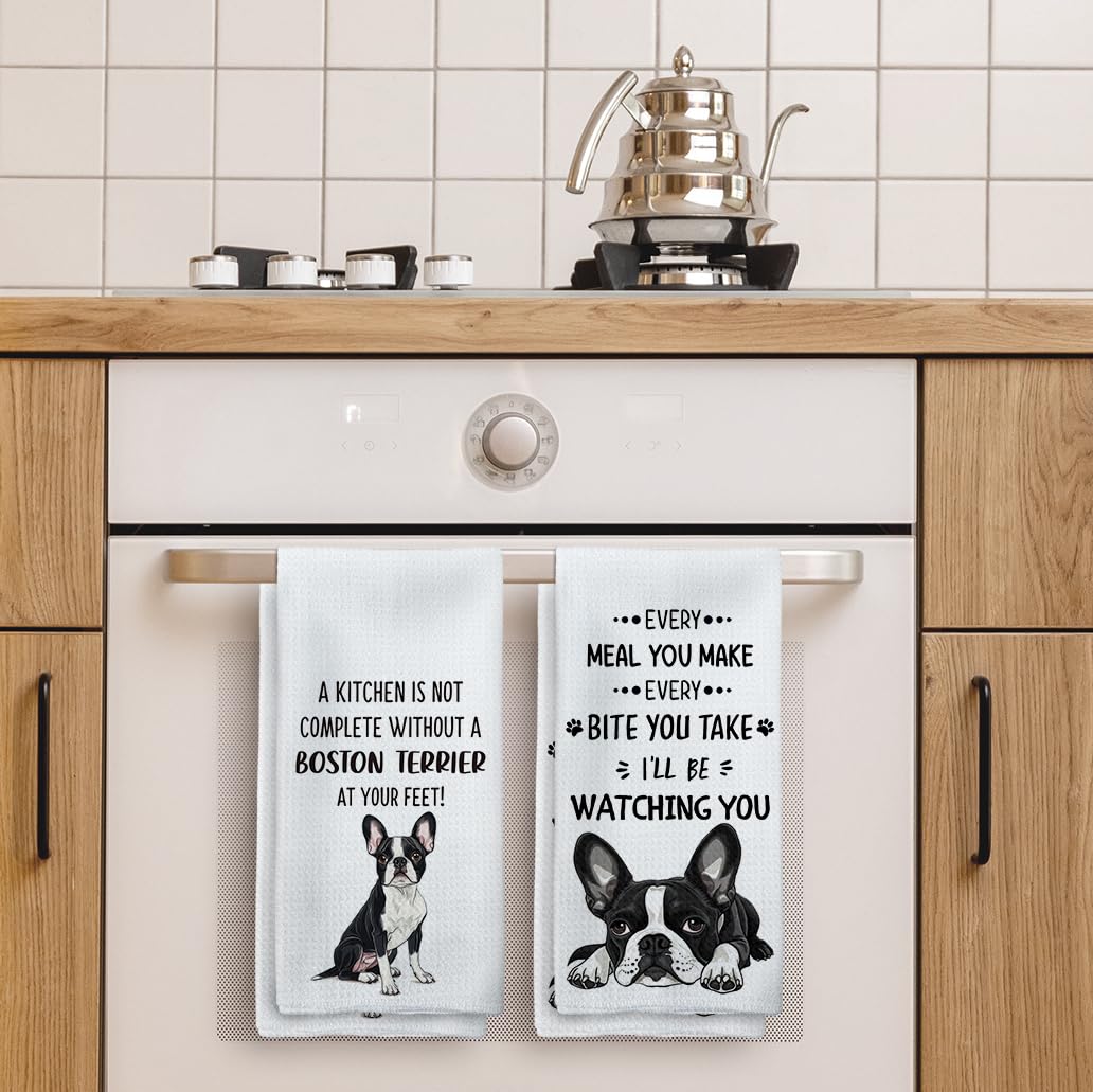 Tzhim Boston Terrier Gifts Kitchen Towels Set of 2, Boston Terrier Gifts for Women, Boston Terrier Decor Hand Towels, Boston Terrier Dog Tea Dish Towels for Kitchen, Dog Kitchen Decor, 16x24inch