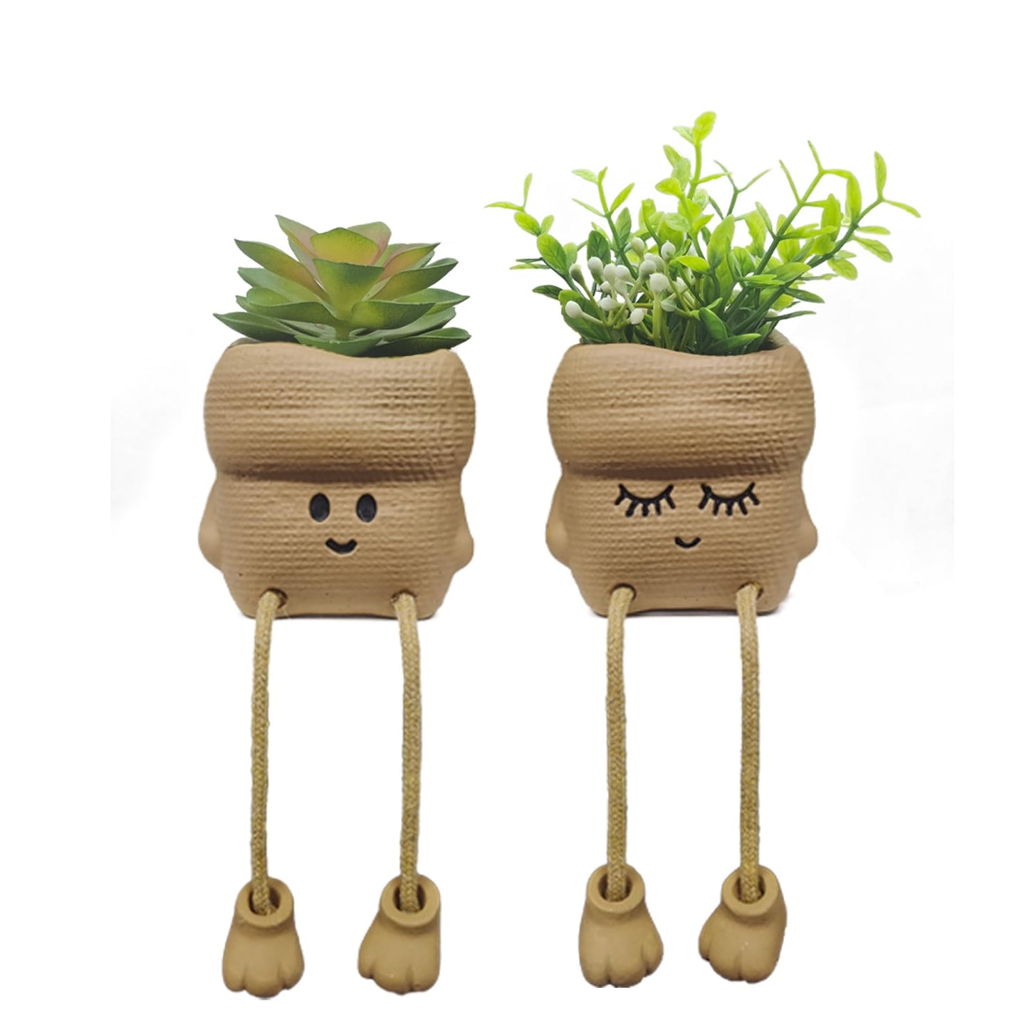 2Pcs Smiley Face Succulent Artificial Plants Planters - Cute Plant Pot Home Decor, Small Faux Plants Planter Indoor for Bathroom/Office/Kitchen Window Sill Decor, Fake Plant Ideas Gifts for Women