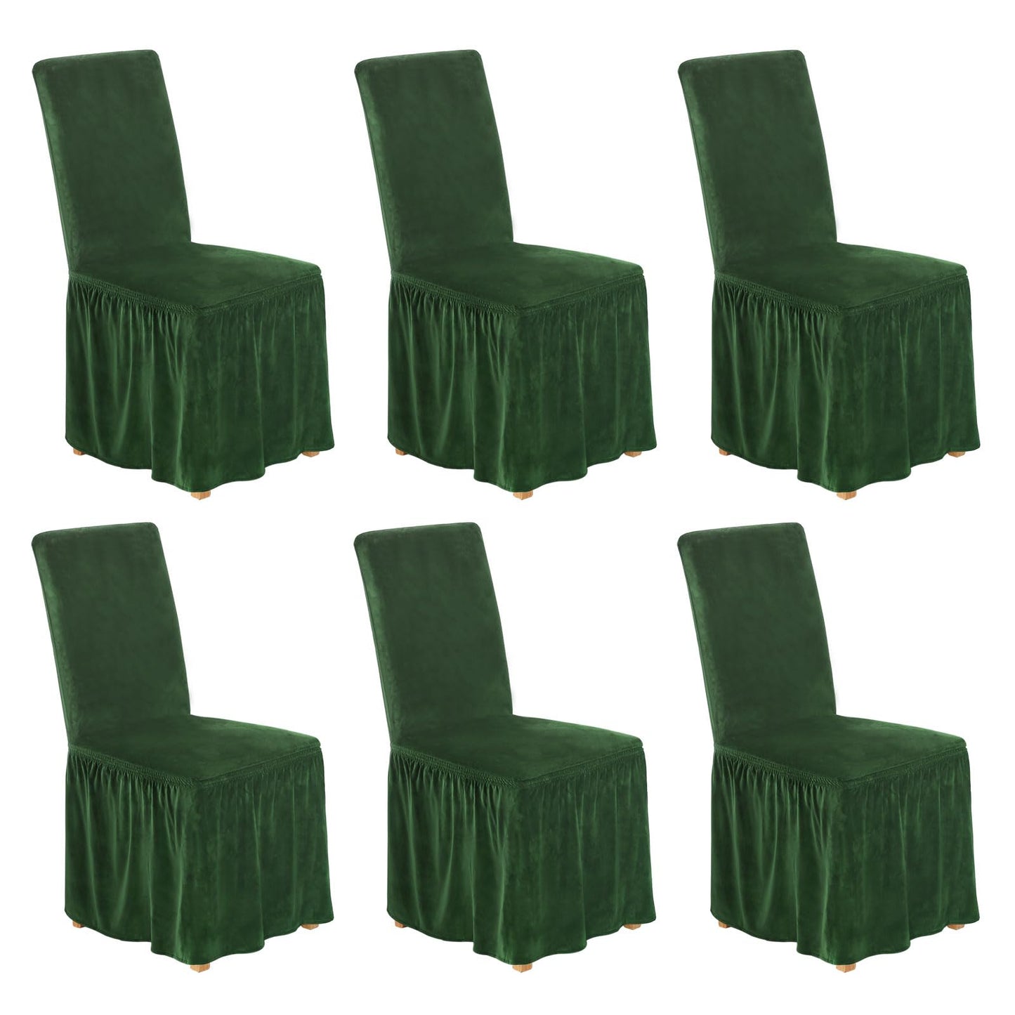 NICEEC Spandex Chair Covers for Dining Chairs Covers Set of 6 Removable Dining Room Chair Covers with Skirt Parson Chair Slipcovers Washable Chair Protector for Kitchen Wedding Party Banquet(Green)