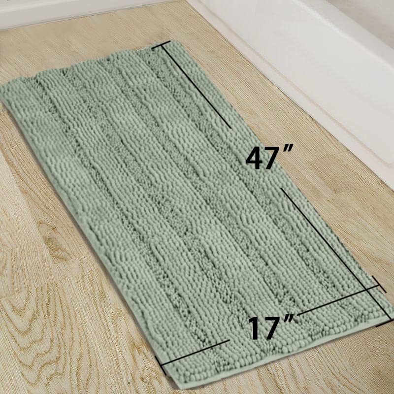 Turquoize Sage Green Bathroom Rugs Runner Extra Long 47 x 17 Large Bath Mat Plush Shaggy Chenille Bathroom Rug Non-Slip Bath Rug Runner Extra Soft & Absorbent Thick Floor Mats, Machine Washable, Sage