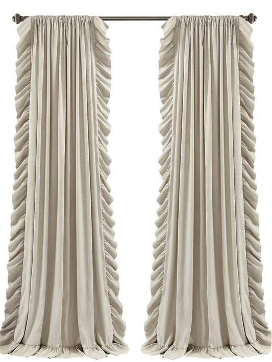 Lush Decor Reyna Ruffle Window Curtain Panel Set, Pair, 54" W x 84" L, Wheat - Flowy Curtain Set - Romantic Ruffle Curtains for Bedroom, Living room, or Dining Room - Farmhouse & Cottage Home Decor