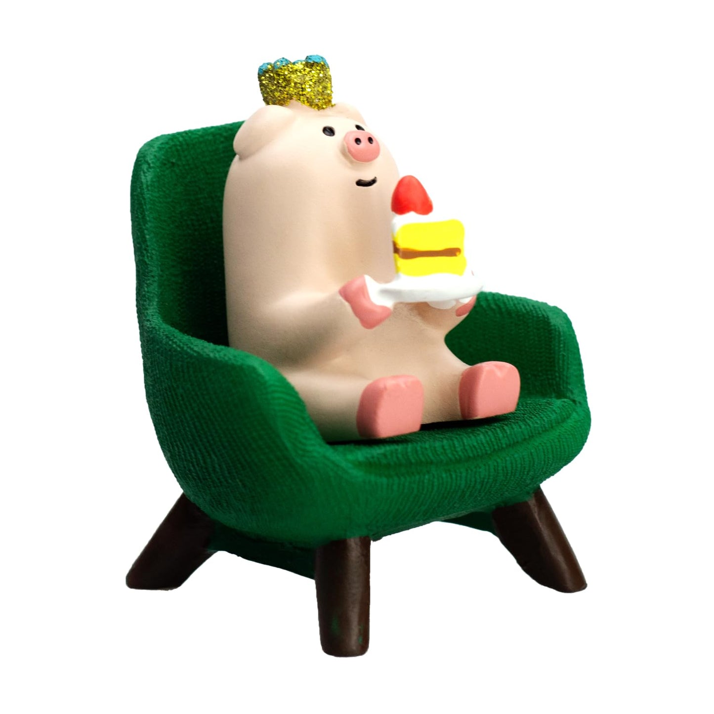RAQWI Cute Mini Pig Eating Cake Resin Figurine Apply to for Office, Home Decoration Perfect for Pig Lovers - Green Sofa