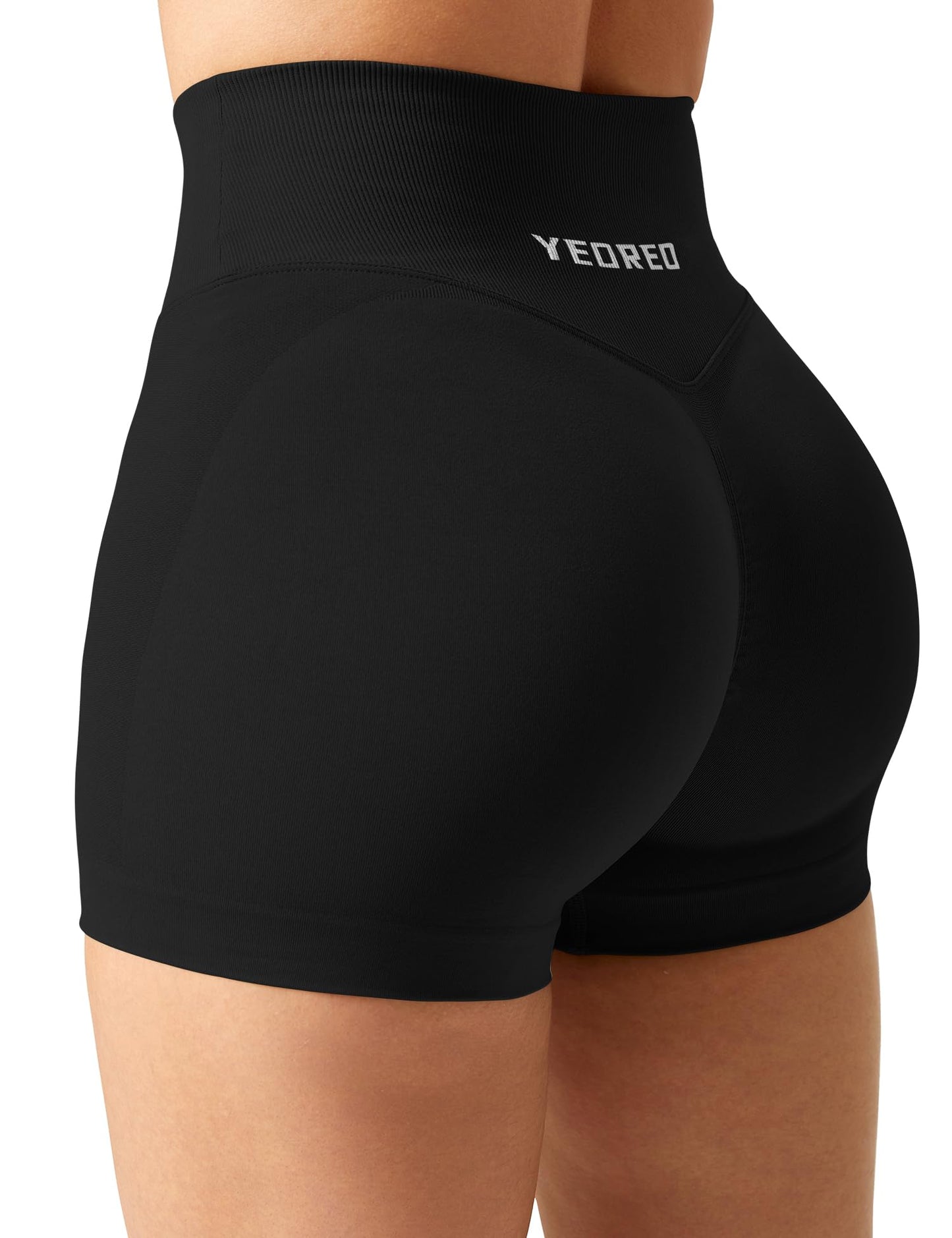 YEOREO Women Scrunch Workout Shorts Butt Lifting 3.5" V Cross Waist Amplify Shorts Gym Shorts Blsck XXS Black
