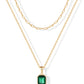 ACECHA Gold Layered Necklaces for Women, 18k Gold Plated Paperclip Chain Choker Necklace with Rectangle Crystal Birthstone Pendant Dainty Emerald Green Jewelry Gifts