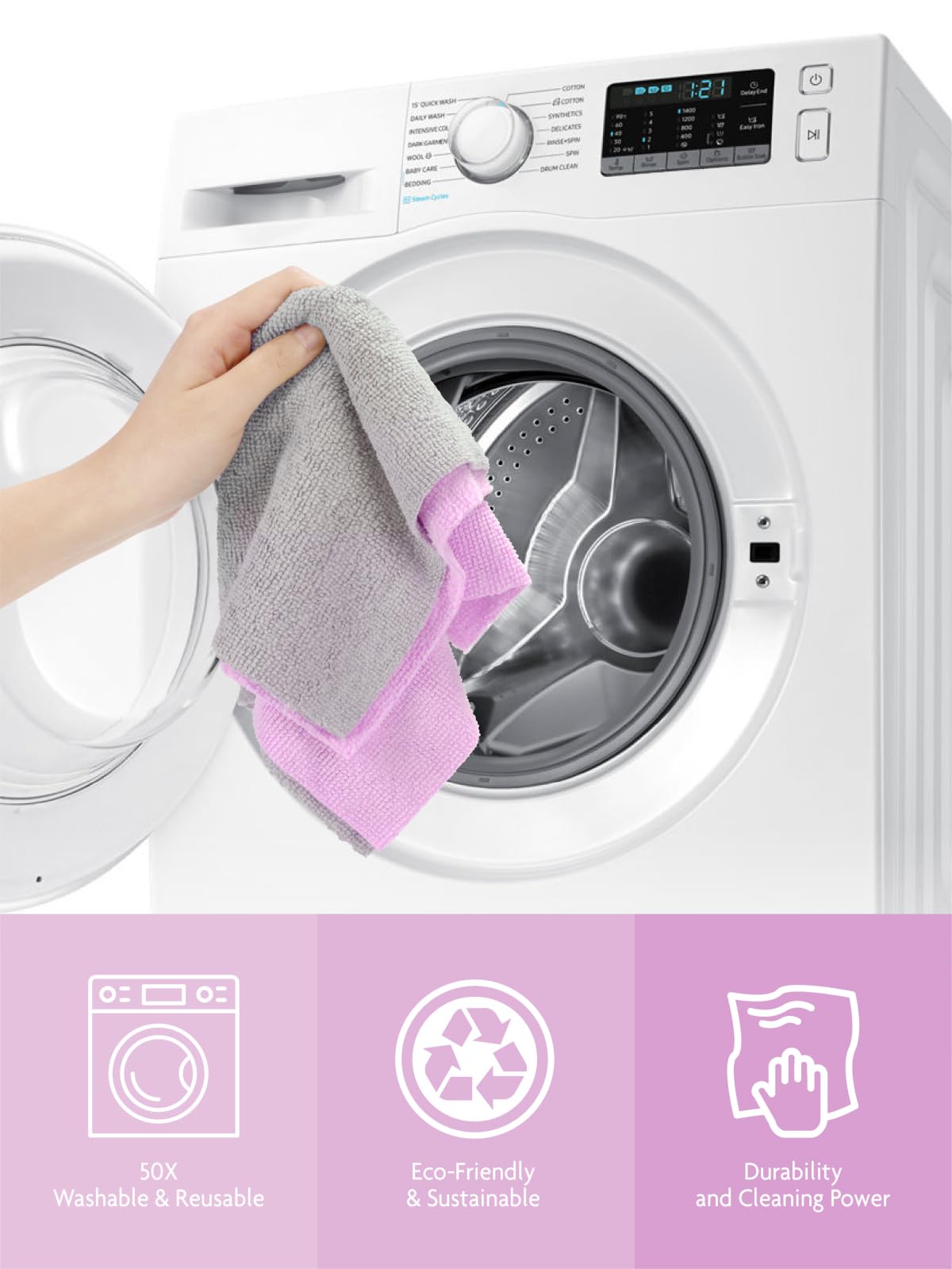 Fantasticlean Microfiber Cleaning Cloth Roll -75 Pack, Tear Away Microfiber Towels, 12" x 12", Reusable, Washable, Scratch Free, Ultra Absorbent Dish Rags for Car, Home, Garage or Shop (Purple)