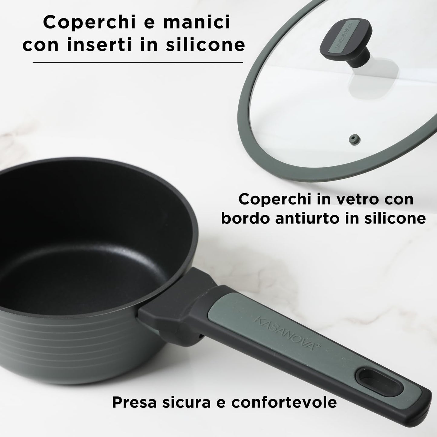 KASANOVA 11 Pcs Pots and Pans set Nonstick, Induction cookware, Pans for cooking with glass lids, Frying Pans & Casseroles, PFOA free (Green)