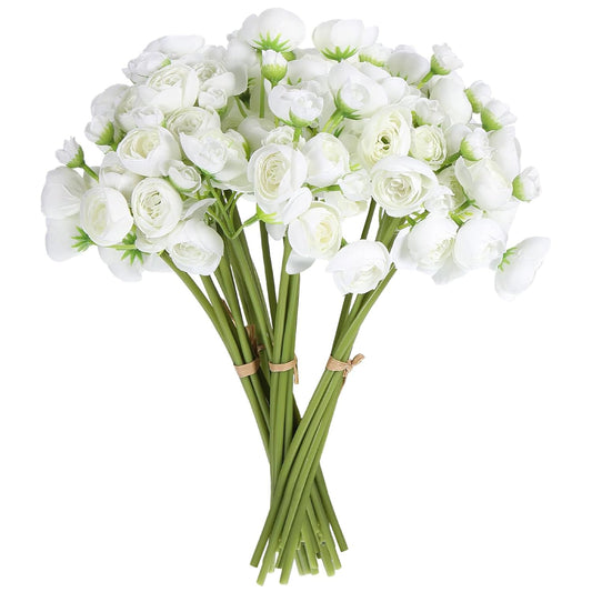 WEIDOLLAR Ranunculus Artificial Flower, 24Pcs Faux Silk Mini Ranunculus Flowers Bulk Fake Wedding Filler Flowers for DIY Bouquet Centerpieces Arrangements Bridal Shower Decorations (Ivory)