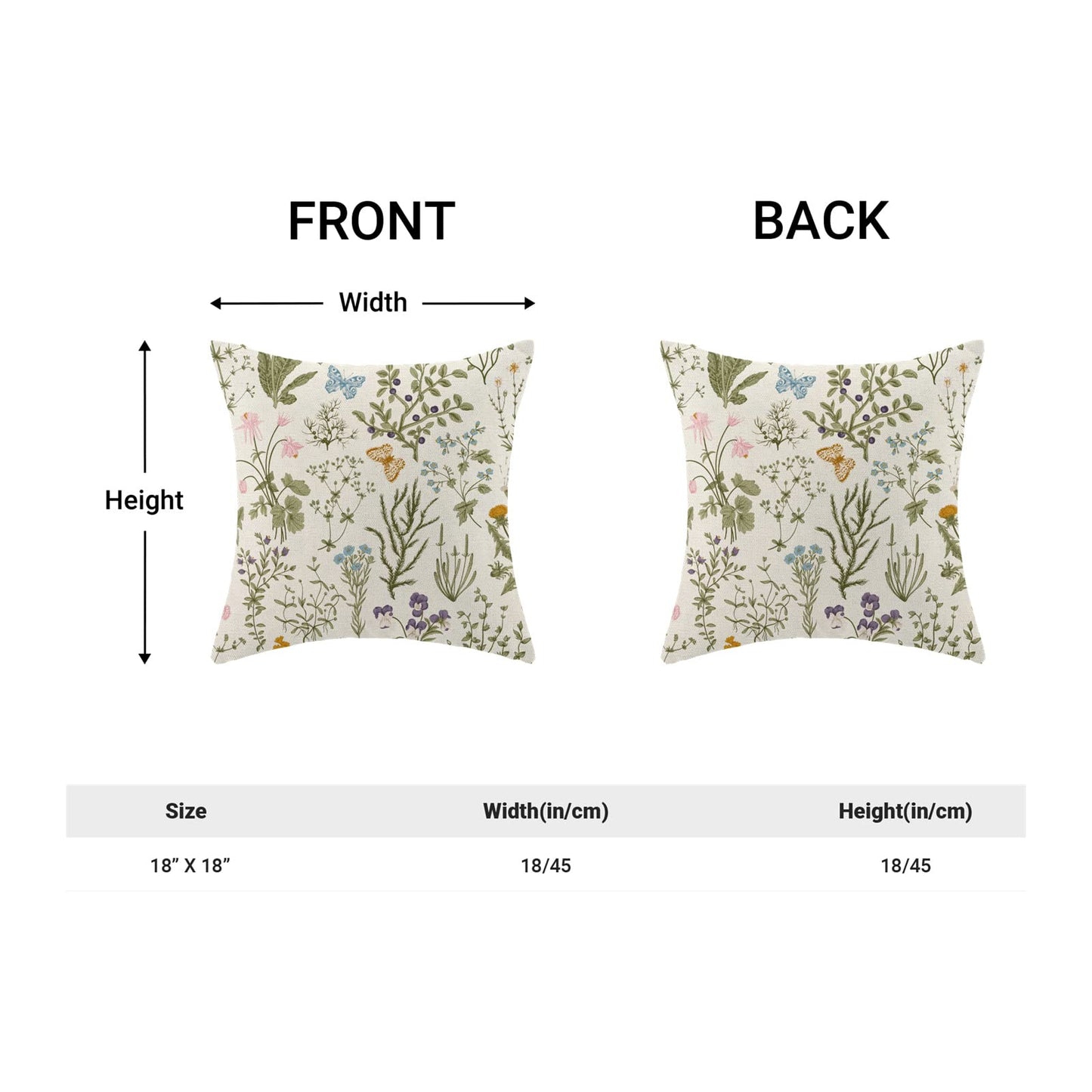 AEIOAE Spring Pillow Covers 18x18 Inch Set of 2,Sage Green Wild Flower Plant Throw Pillows Case,Seasonal Floral Outdoor Decorative Square Linen Farmhouse Decor Cushion Covers for Home Sofa Bed Couch