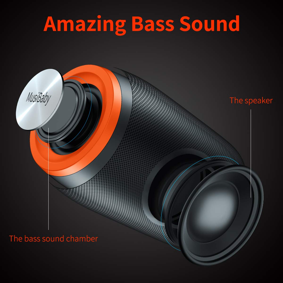 Bluetooth Speaker,MusiBaby Speakers Bluetooth Wireless,Waterproof,Outdoor,Portable Speaker with Stereo Sound,Booming Bass,Dual Pairing,Bluetooth 5.0,24H Play,Speaker for Home,Party,Travel,Gifts-Orange