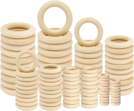 100 PCS Unfinished Natural Wooden Rings for Crafts, Wood Rings for DIY, Pendant Connectors, Jewelry Making, Macrame Supplies