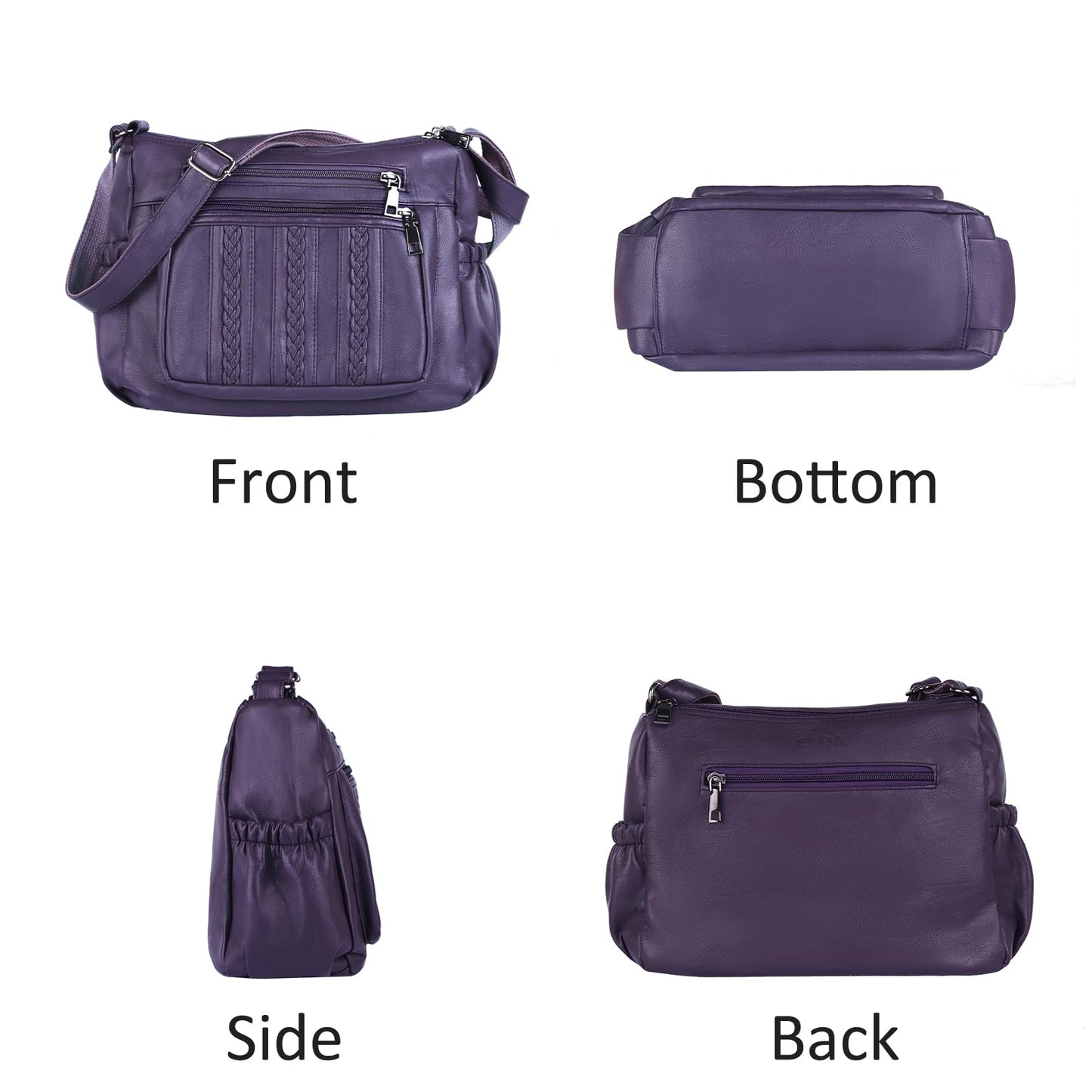 ELDA Purses for Women Pocketbooks Soft PU Leather Ladies Crossbody Purse Multi Pocket Shoulder Bag (Dark Purple)